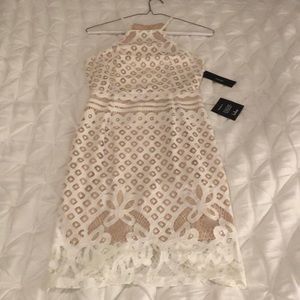 White over nude bodycon lace dress